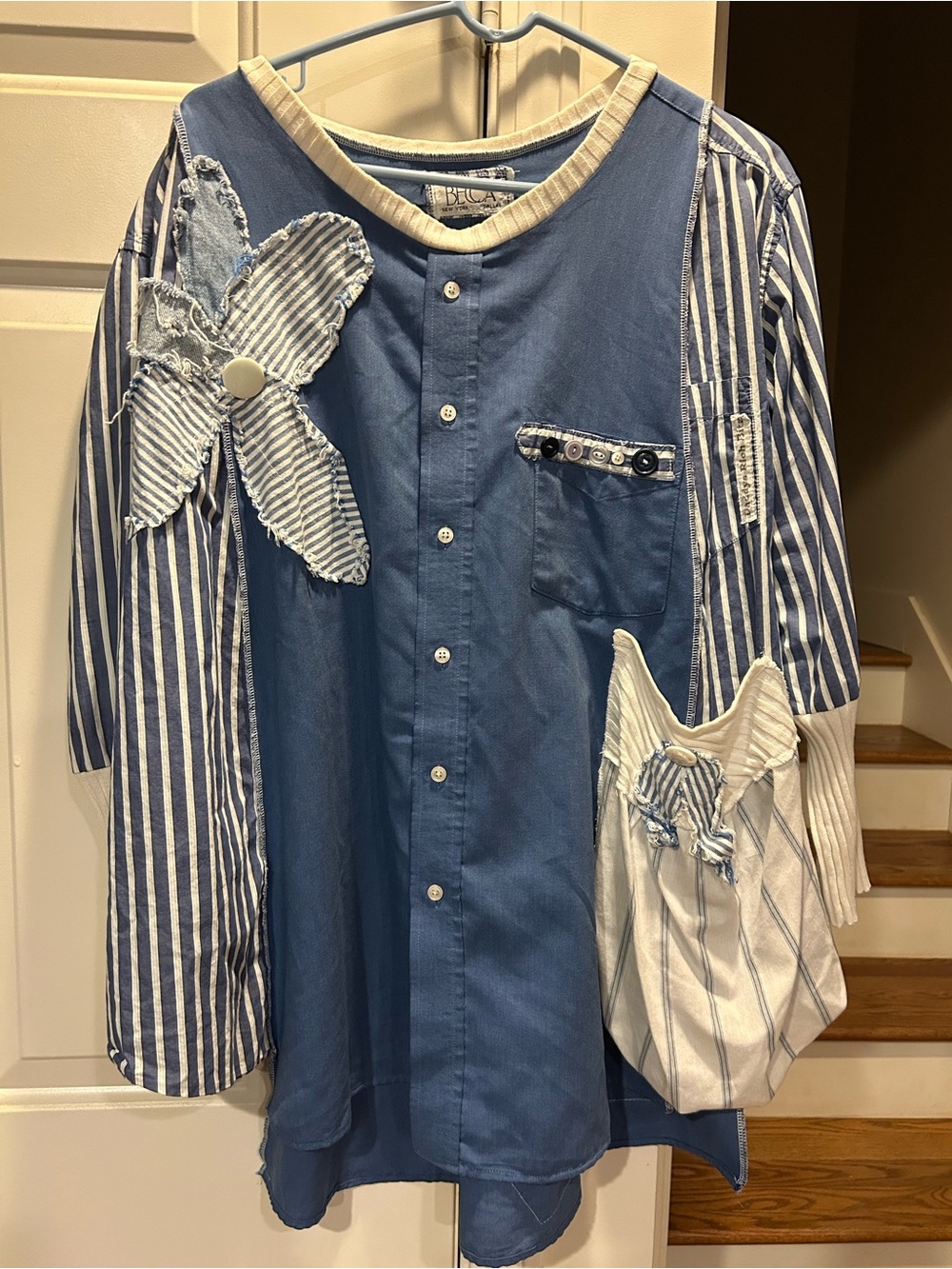Vintage BECCA Handmade, Upcycled Blue Mixed-Stripe Button Down Shirt